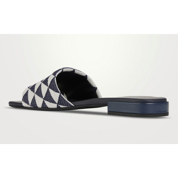 Prada Jacquard Triangle Logo Baltico Talco Blue White Slide Sandal Flat Mule 36 - Picture 11 of 15